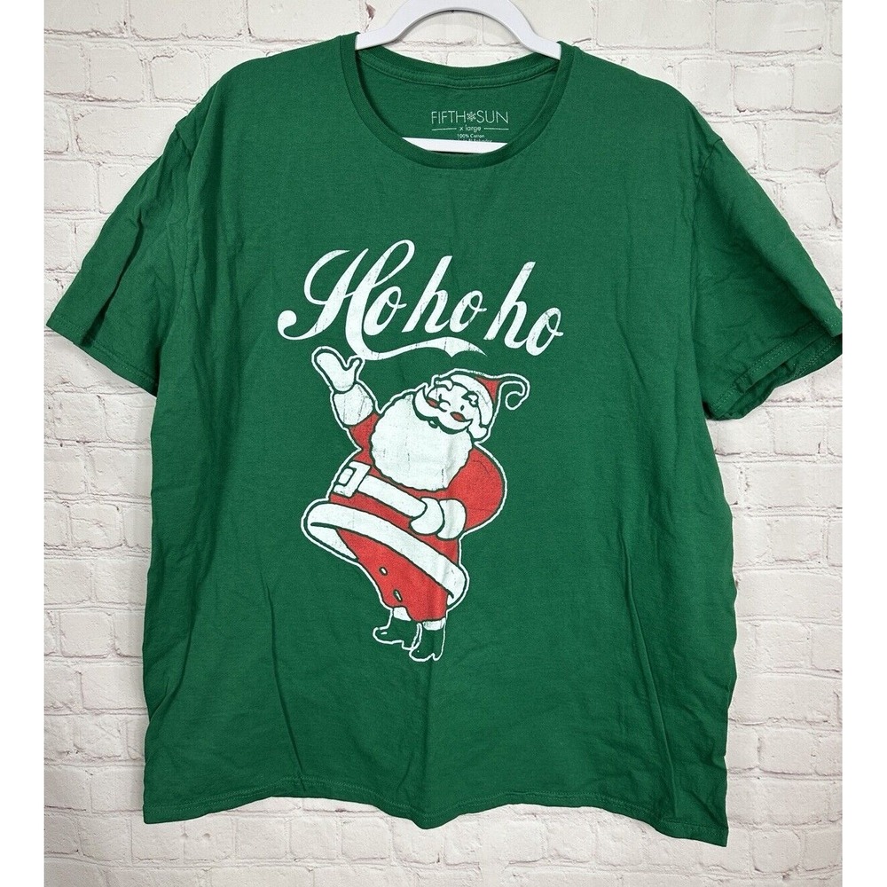 Santa Ho Ho Ho green Christmas Fifth Sun short sleeve t-shirt sz XL vintage look